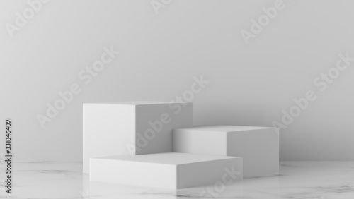 Minimal luxury white design Square rectangle box block cube podium in white Marble concrete wall background. concept display scene stage platform showcase, product, sale, banner, cosmetic. 3D render