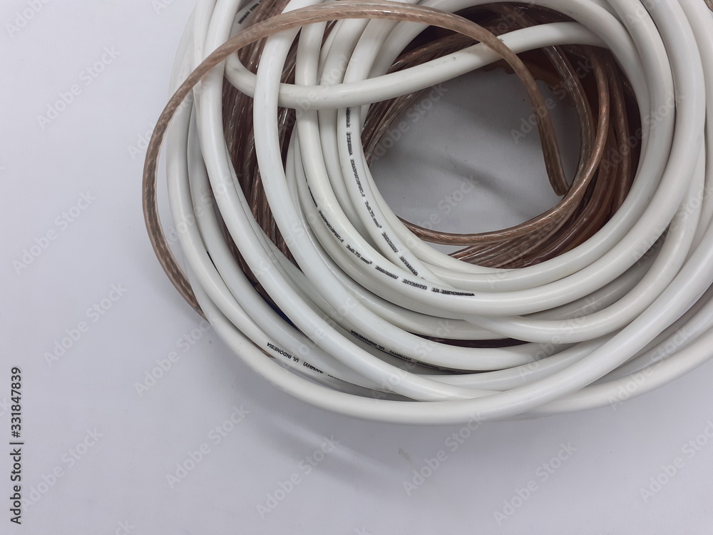 Various Electric Cable Roll for Electronic Device in White Isolated Background Various Electric Cable Roll for Electronic Device in White Isolated Background