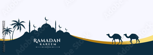 mosque and camel scene ramadan kareem banner