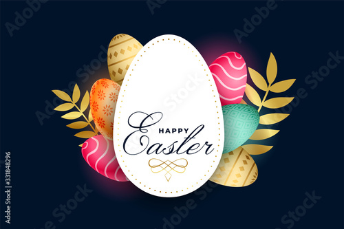 happy easter celebration card with colorful eggs