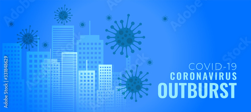 coronavirus outburst infecting cities buildings concept banner