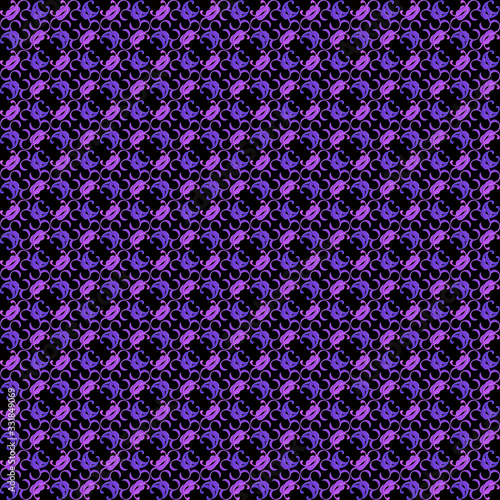 Creative composition in the form of violet-pink patterns on a black field. Seamless pattern. Background for wallpaper, texture for fabric.