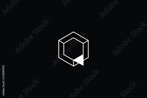 Minimal elegant monogram art logo. Outstanding professional trendy awesome artistic 3D Q QQ initial based Alphabet icon logo. Premium Business logo White color on black background