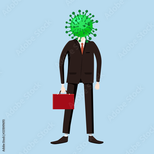 Virus character, human body head virus. character. Microbe, Pathogen, coronavirus flu germ virus infection bacteriaicon