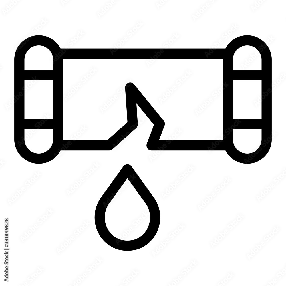 Broken pipe icon. Outline broken pipe vector icon for web design isolated on white background Broken pipe icon. Outline broken pipe vector icon for web design isolated on white background