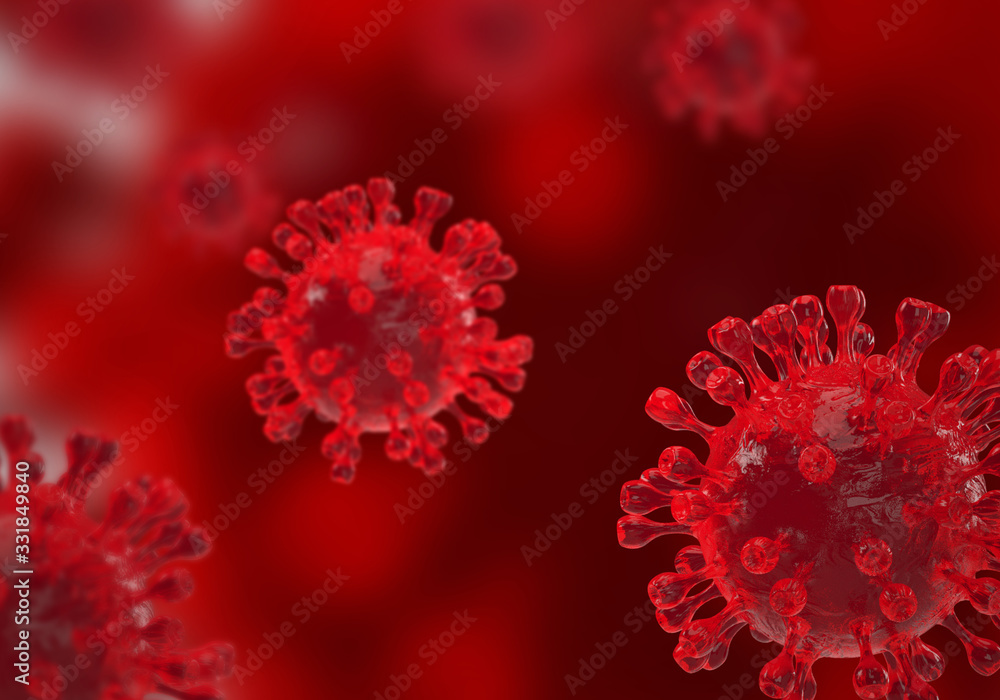 Fototapeta Illustration of Covid-19 virus on red background