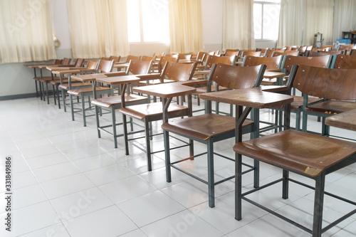 Schools in Asian shutdown due to spreading of the Crononaviru or COVID-19. An empty classroom with no student. © EduLife Photos