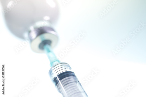 closeup of syringe , medical concept medicine, vaccine, injection bottle, hospital care Prevention of vaccination against illness.Coronavirus/Cvid-19 concept.shallow focus effect.