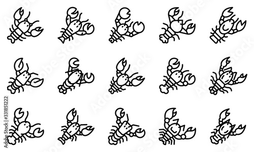 Lobster icons set. Outline set of lobster vector icons for web design isolated on white background