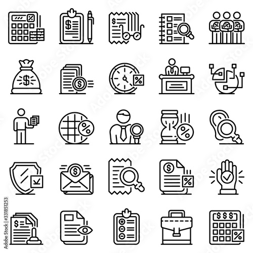 Tax inspector icons set. Outline set of tax inspector vector icons for web design isolated on white background