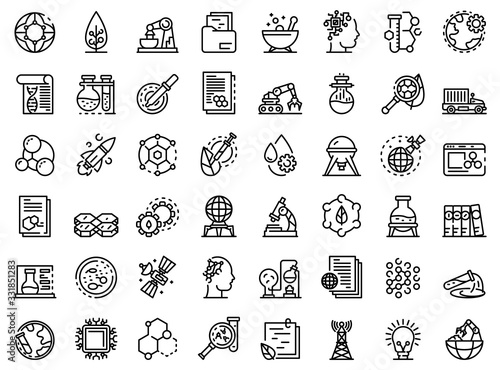 Nanotechnology icons set. Outline set of nanotechnology vector icons for web design isolated on white background