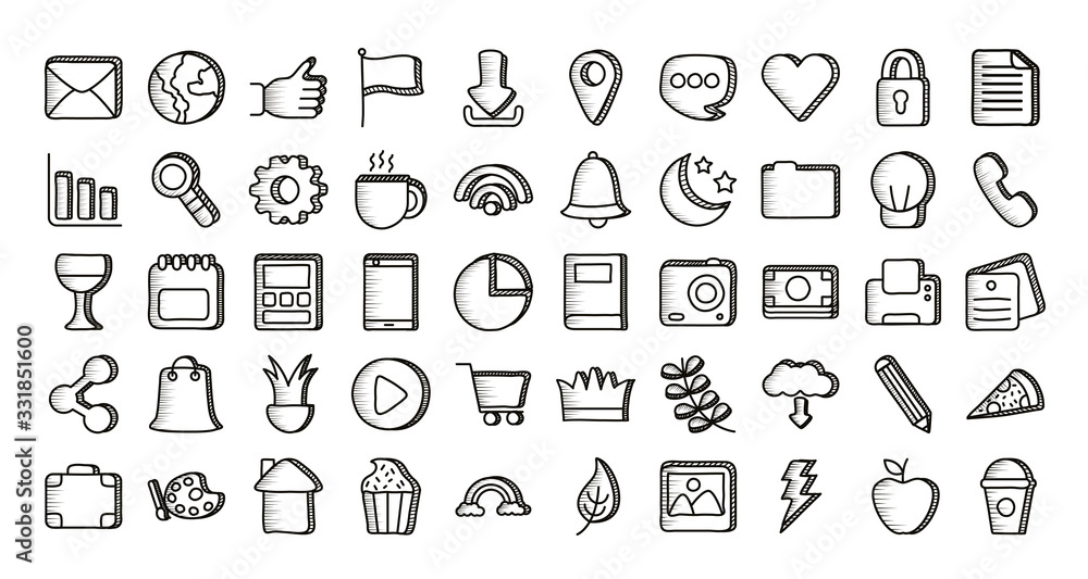 bundle of doodle set icons bundle of doodle set icons