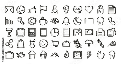 bundle of doodle set icons