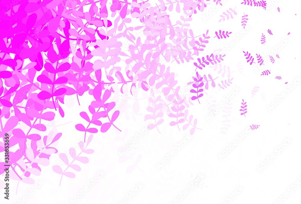 Light Pink vector doodle pattern with leaves.