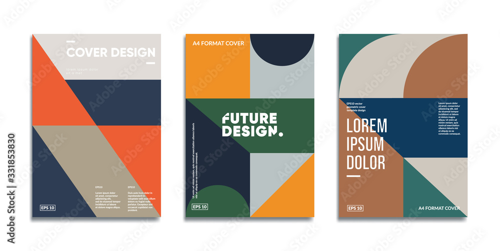 Retro geometric covers set. Swiss modernism. Eps10 vector.