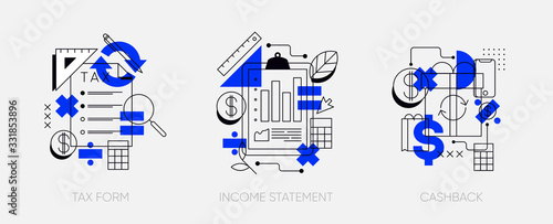 Finance theme geometric concept illustration. Simple forms and lines composition. Line art style. Esp10 Vector isolated.