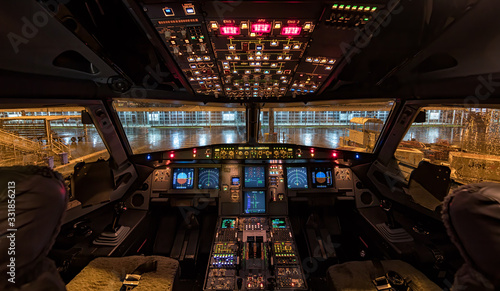 Airbus A320 flight deck warning light test.