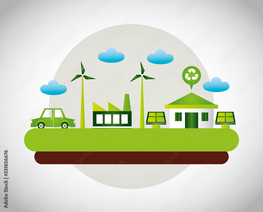 eco friendly poster with house and windmill energy