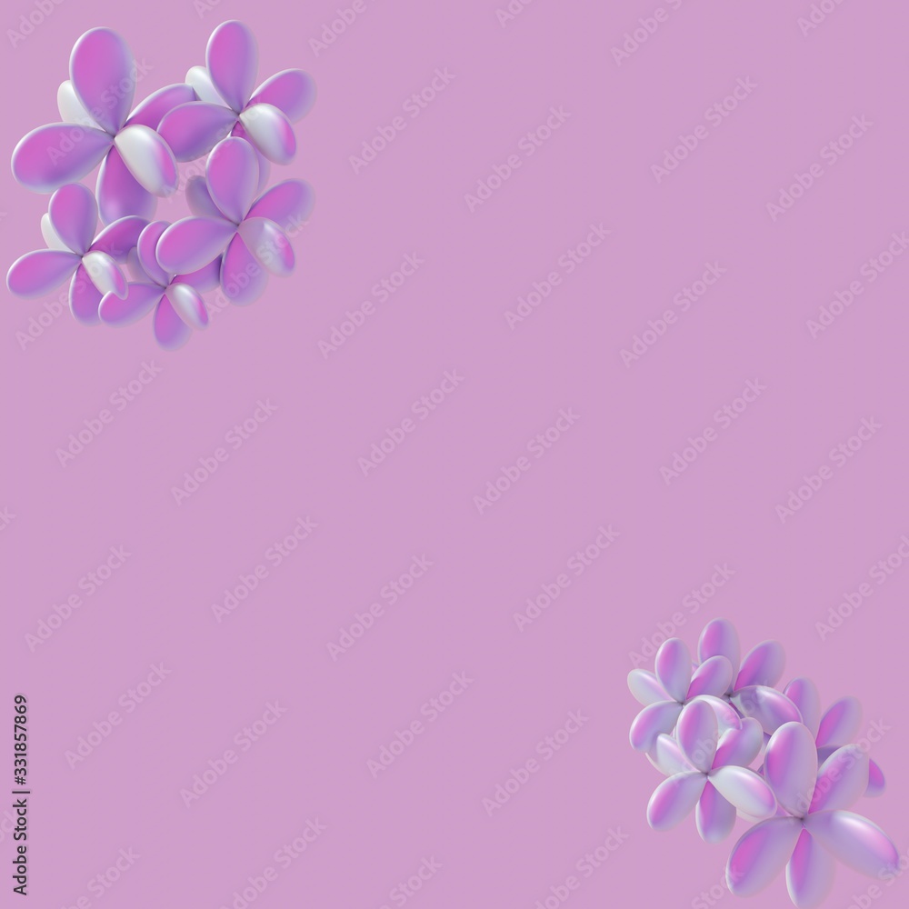 3d floral frame or border illustration for your advertisement layout with pink empty background. Purple Lilac flowers, leaf and petals illustration. 3d floral frame or border illustration for your advertisement layout with pink empty background. Purple Lilac flowers, leaf and petals illustration.