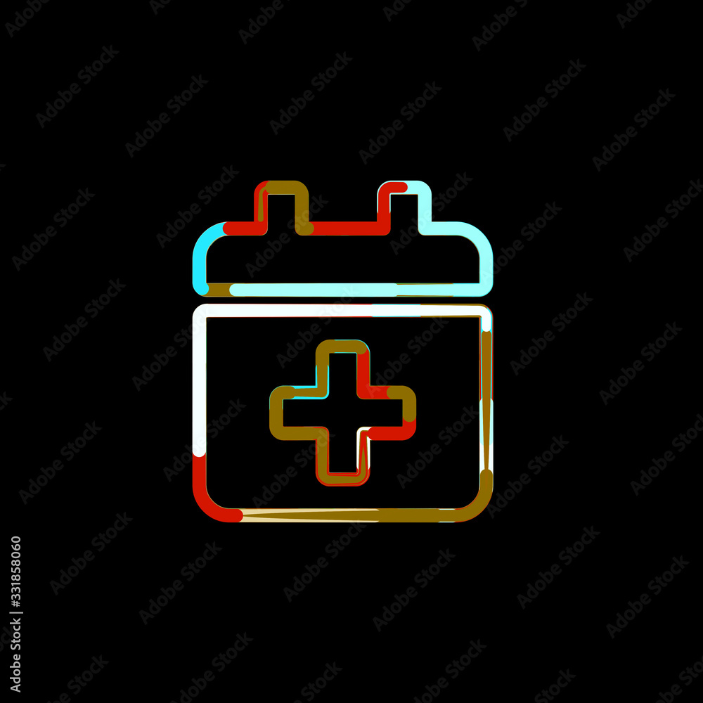 Symbol calendar plus from multi-colored circles and stripes. Red, brown, blue, white Symbol calendar plus from multi-colored circles and stripes. Red, brown, blue, white
