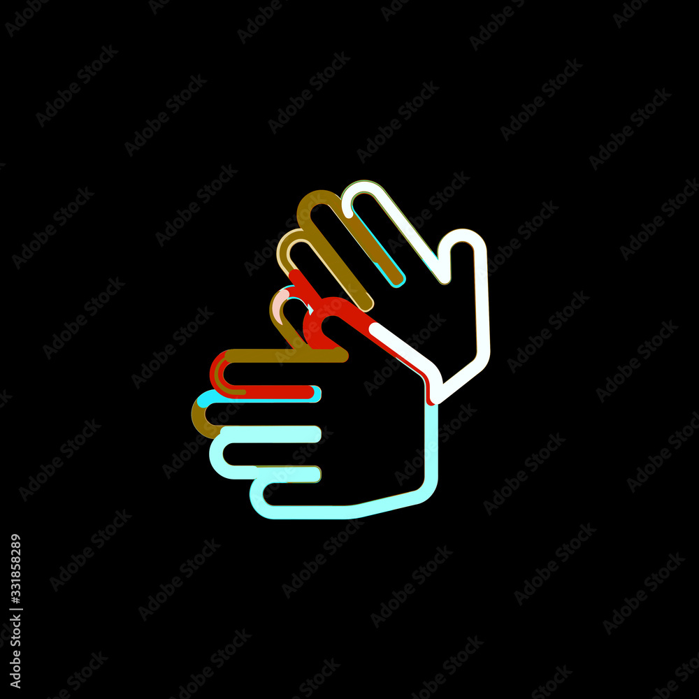 Symbol sign language from multi-colored circles and stripes. Red, brown, blue, white Symbol sign language from multi-colored circles and stripes. Red, brown, blue, white