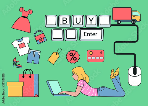 online shopping vector flat style icons