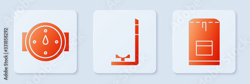 Set Snorkel, Wind rose and Backpack. White square button. Vector