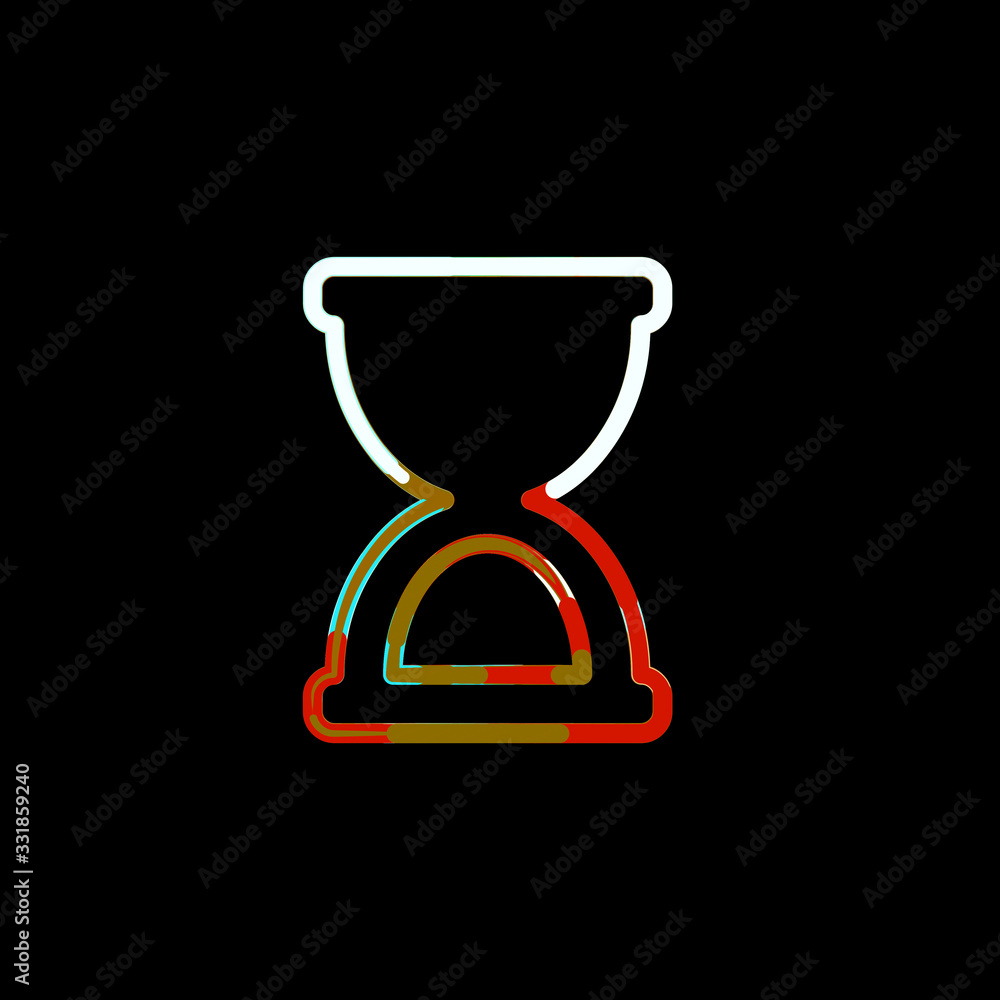 Symbol hourglass start from multi-colored circles and stripes. Red, brown, blue, white Symbol hourglass start from multi-colored circles and stripes. Red, brown, blue, white