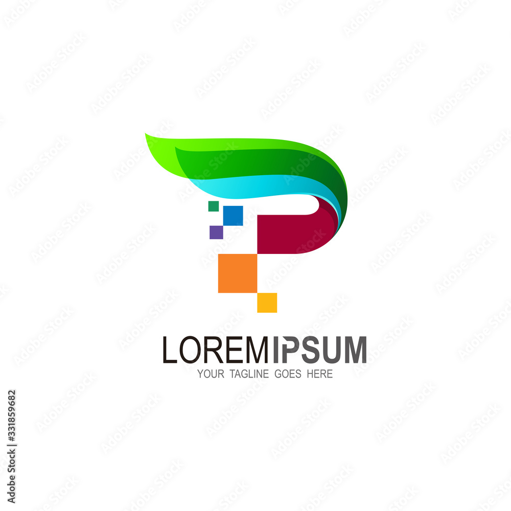 Letter p logo with pixel, Technology icon template Letter p logo with pixel, Technology icon template