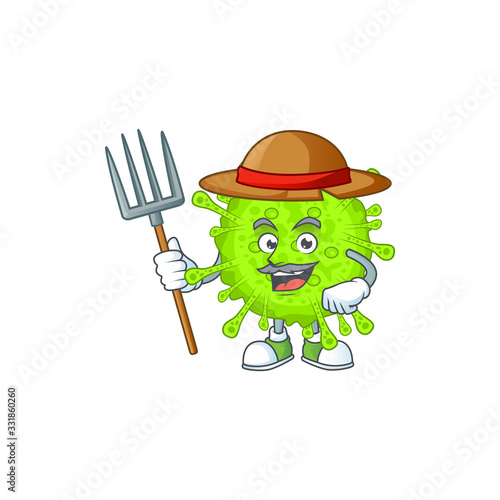 Orthocoronavirinae in Farmer mascot design with hat and pitchfork