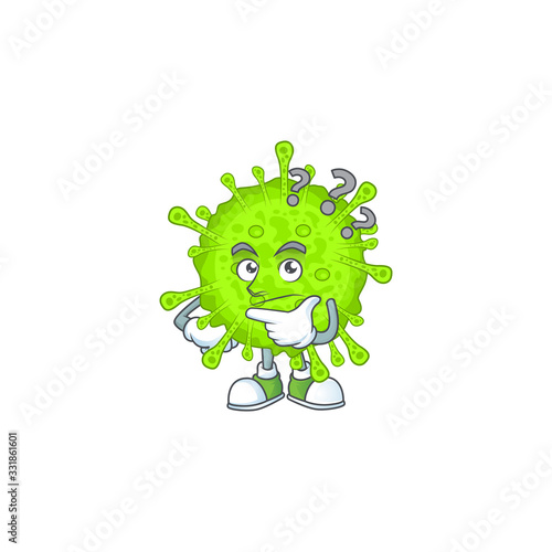 Cute orthocoronavirinae cartoon character using a microphone