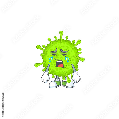 A Crying face of orthocoronavirinae cartoon character design