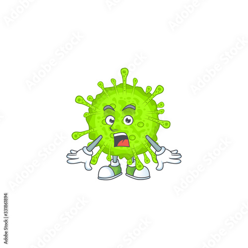 A mascot design of orthocoronavirinae making a surprised gesture