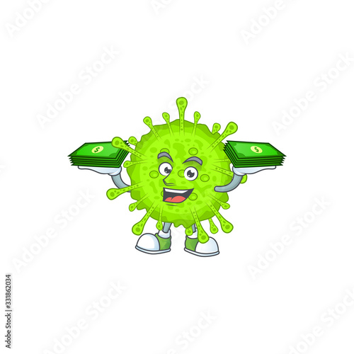 happy rich orthocoronavirinae character with money on hands