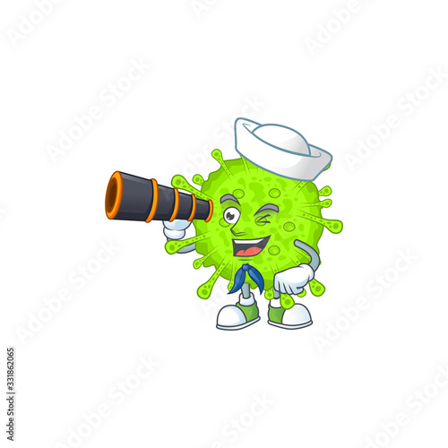 Orthocoronavirinae in Sailor cartoon character design with binocular