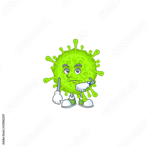 A cartoon icon of orthocoronavirinae with waiting gesture