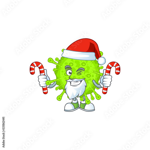 Friendly orthocoronavirinae in Santa Cartoon character with candies