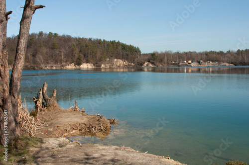 Bright landscape of lake with blue water