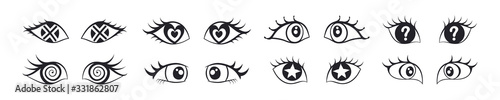 8 Pairs of eye with an attentive look. Complement with faces of people, birds and animals, etc. Fantastic clipart for t-shirt, pillow, card, package.