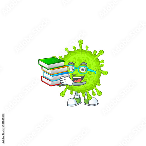 A hard-working student in orthocoronavirinae cartoon design with book