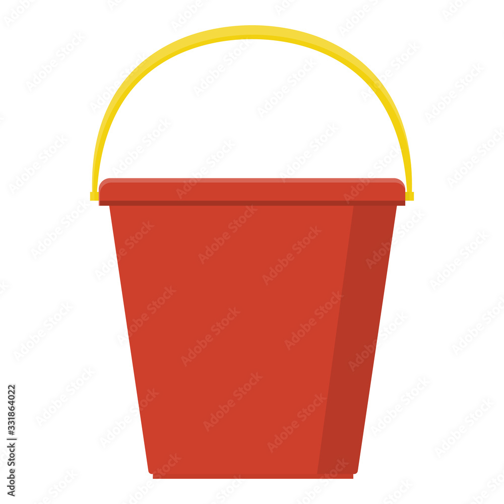 Plastic red bucket empty or with water for gardening home isolated on white background. Cartoon style. Vector illustration for any design. Plastic red bucket empty or with water for gardening home isolated on white background. Cartoon style. Vector illustration for any design.