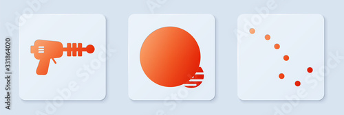 Set Planet, Ray gun and Great Bear constellation. White square button. Vector