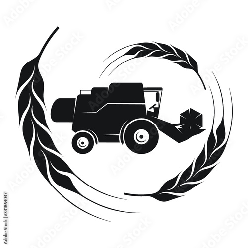 Combine harvester symbol in a wheat frame
