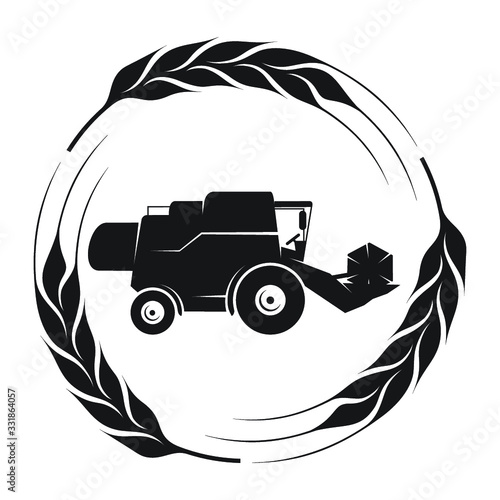 Combine harvester symbol in a wheat frame