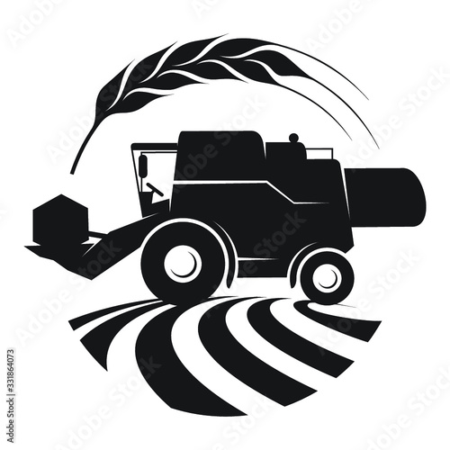 Combine harvester symbol in a wheat frame