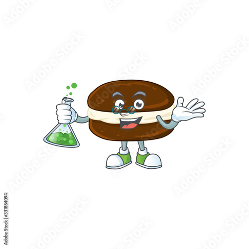 Whoopie pies brainy Professor Cartoon design grasp a glass tube