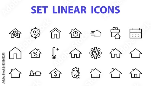 Simple set of line vector home icons. Contains house symbols at interest, infuse house and more. Editable stroke. 480x480 pixels perfect