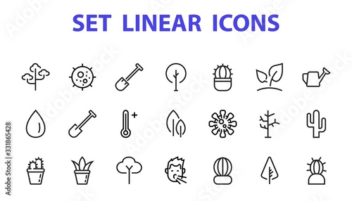   A set of Rosteniya Icons, and garden care, Vector illustration, Contains Icons such as tree, cactus, watering can, spade, flower and much more. on a white background, editable bar 480x480
