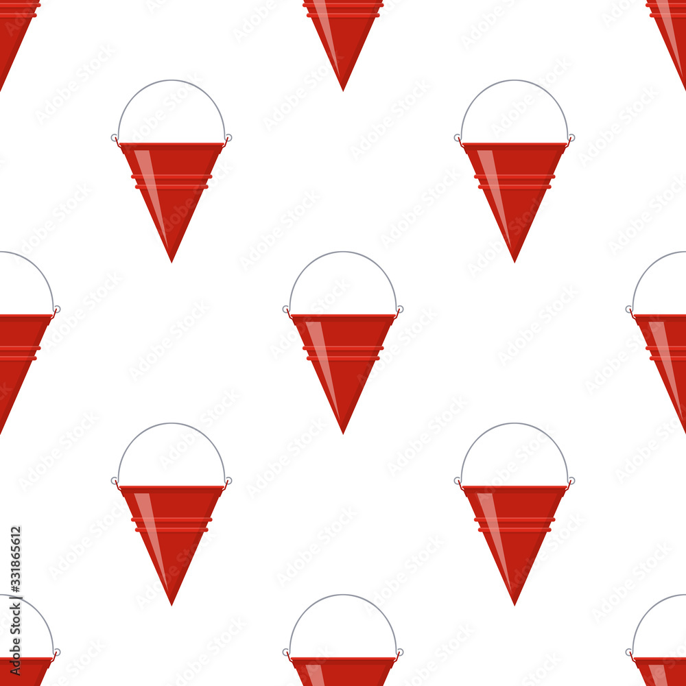 Seamless pattern with fire bucket. Red metal cone bucket empty or with water for fire fighting on white background. Cartoon style. Vector illustration for any design. Seamless pattern with fire bucket. Red metal cone bucket empty or with water for fire fighting on white background. Cartoon style. Vector illustration for any design.
