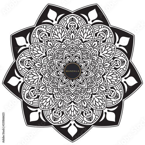 Mandala, tracery round boho doodle. Ethnic ornament, sketched symmetry. Folk, meditation design. Curved shape, isolated on white. Black and white art. Vector